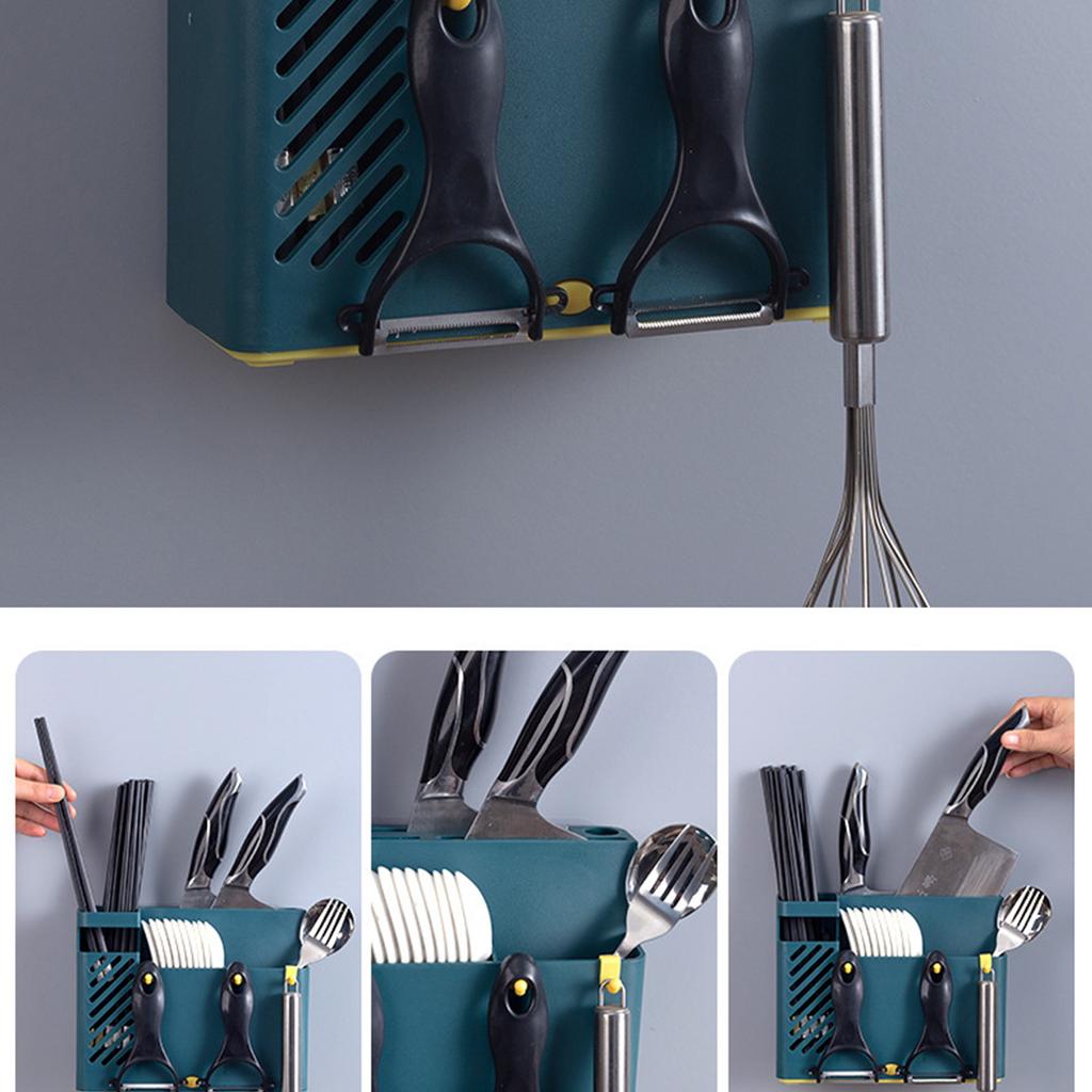 Cutlery Holder Multifunctional Wall Mounted Chopsticks Drying Rack for Home Kitchen Dark Blue