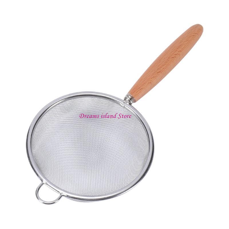Stainless Steel Colander with Wooden Handle Hanging Ear Sieve Sifter Strainer HX6C