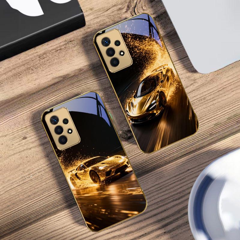 Flying golden supercar For Samsung A 01 52S A04 A05S A10 A12 13 22 23 24 36 42 M02 Note 10 20Ultra 8 9 Golden glass phone case