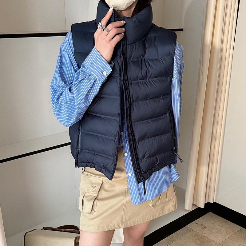 

Light and thin short down cotton clothes vest women s new versatile stand-up collar vest thermal cotton vest jacket XXL синий