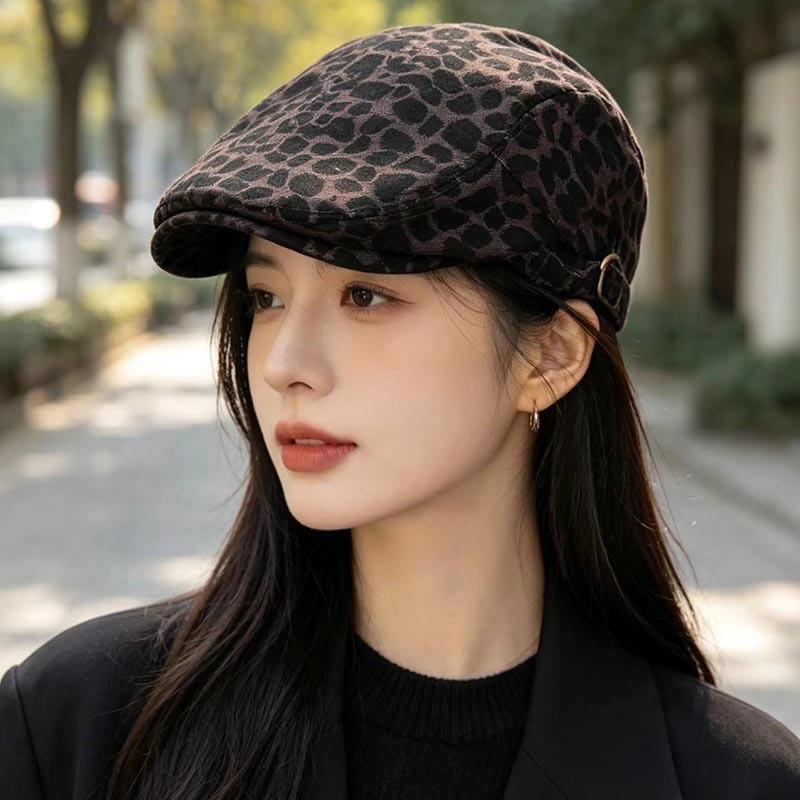 European and American Style Leopard Print Forward Hat Men and Women Retro British Newsboy Hat Outdoor Leisure Short Brim Painter Spice Girl Beret