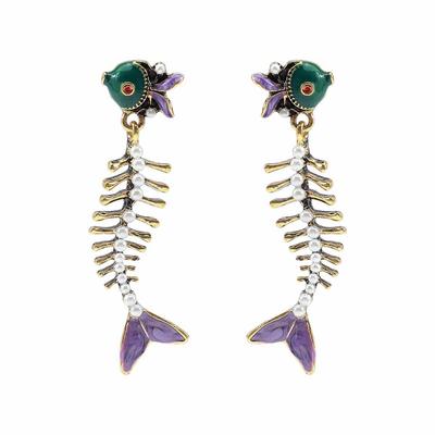 Creative Enamel Fishbone Dangle Earrings Charm Fish Metal Geometric Stud Earrings Colorful Korean Style Bohemian Dangle Earring