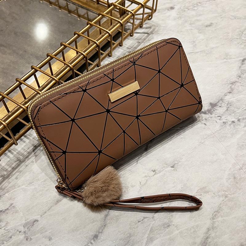 

Женский длинный кошелек, новая многокарточная сумка-клатч на молнии, ромбовидный помпон, женский кошелек, одна штука волос коричневый