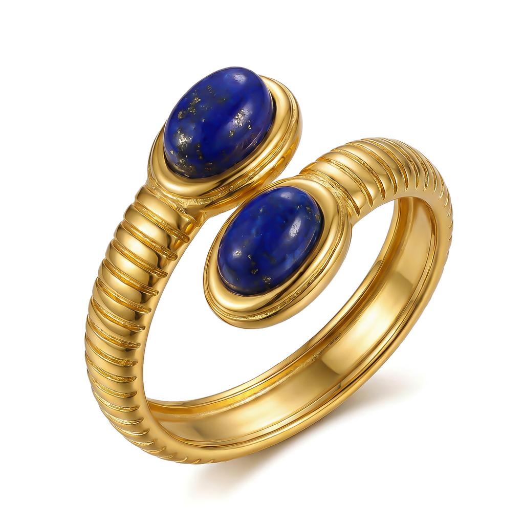 Stainless Steel Gold Plated Ring For Women Natural Stone Obsidian Tiger Eye Stone Stackable Finger Ring Party Minimalist Jewelry