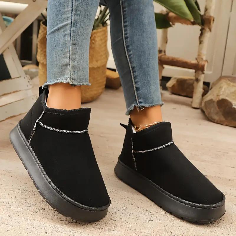 Women'S Winter Snow Boots, Casual Solid Color Slip-on Home Slippers, Warm Fabric Upper & Inner with EVA Sole, Indoor Outdoor Fashion Footwear