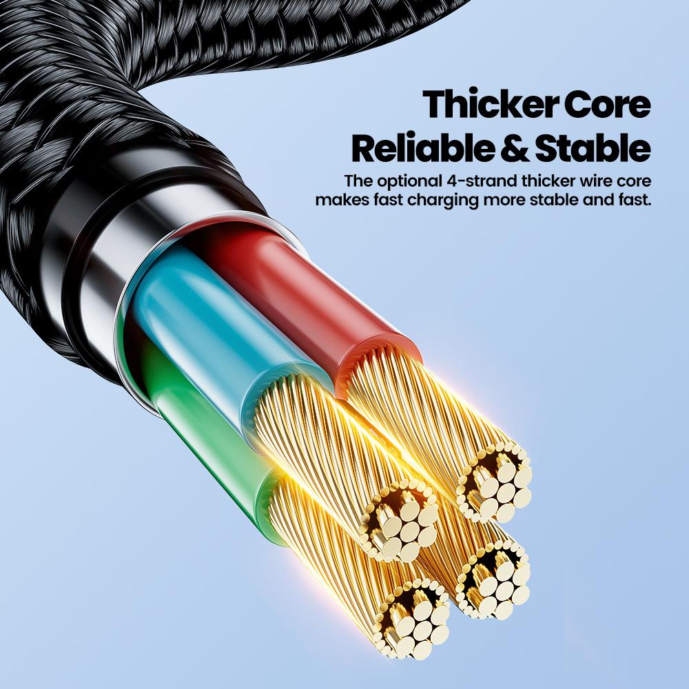 3A A-C Fast Charge Cable, Braided Extended Strain Relief Data Line for Mobile Phones
