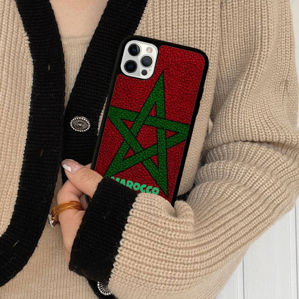 M-Morocco Flag Phone Case Wireless Charging PC+TPU For IPhone 11 12 13 14 15 16 17 Pro Max Plus Case