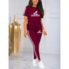 Women 2Pcs Yoga Set Short Sleeve Top High Waist Long Leggings Stretch Fitness Sportswear