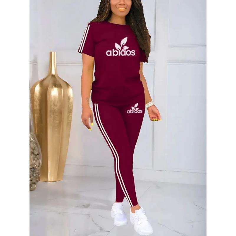 Women 2Pcs Yoga Set Short Sleeve Top High Waist Long Leggings Stretch Fitness Sportswear