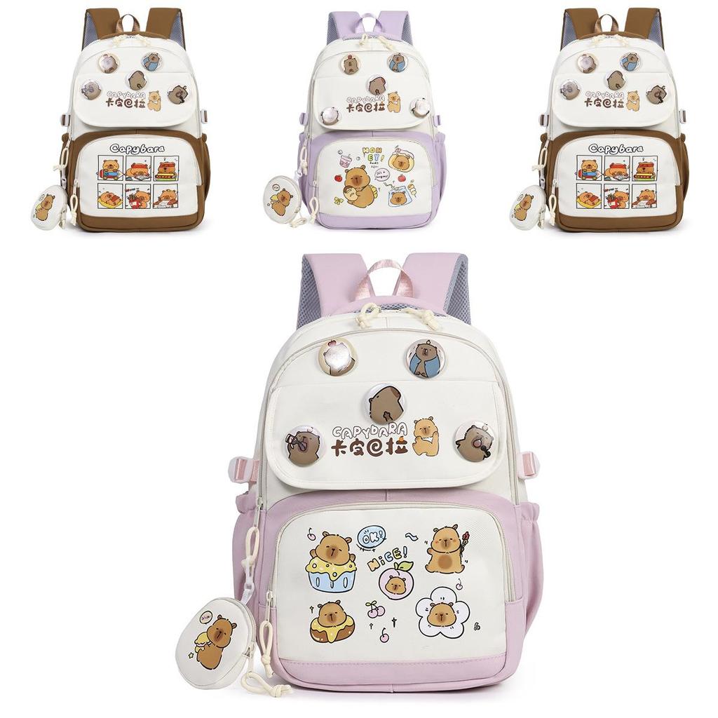 Cartoon Capybara Student Backpack For Middle School With Lightweight Oxford Fabric And Comfort Fit