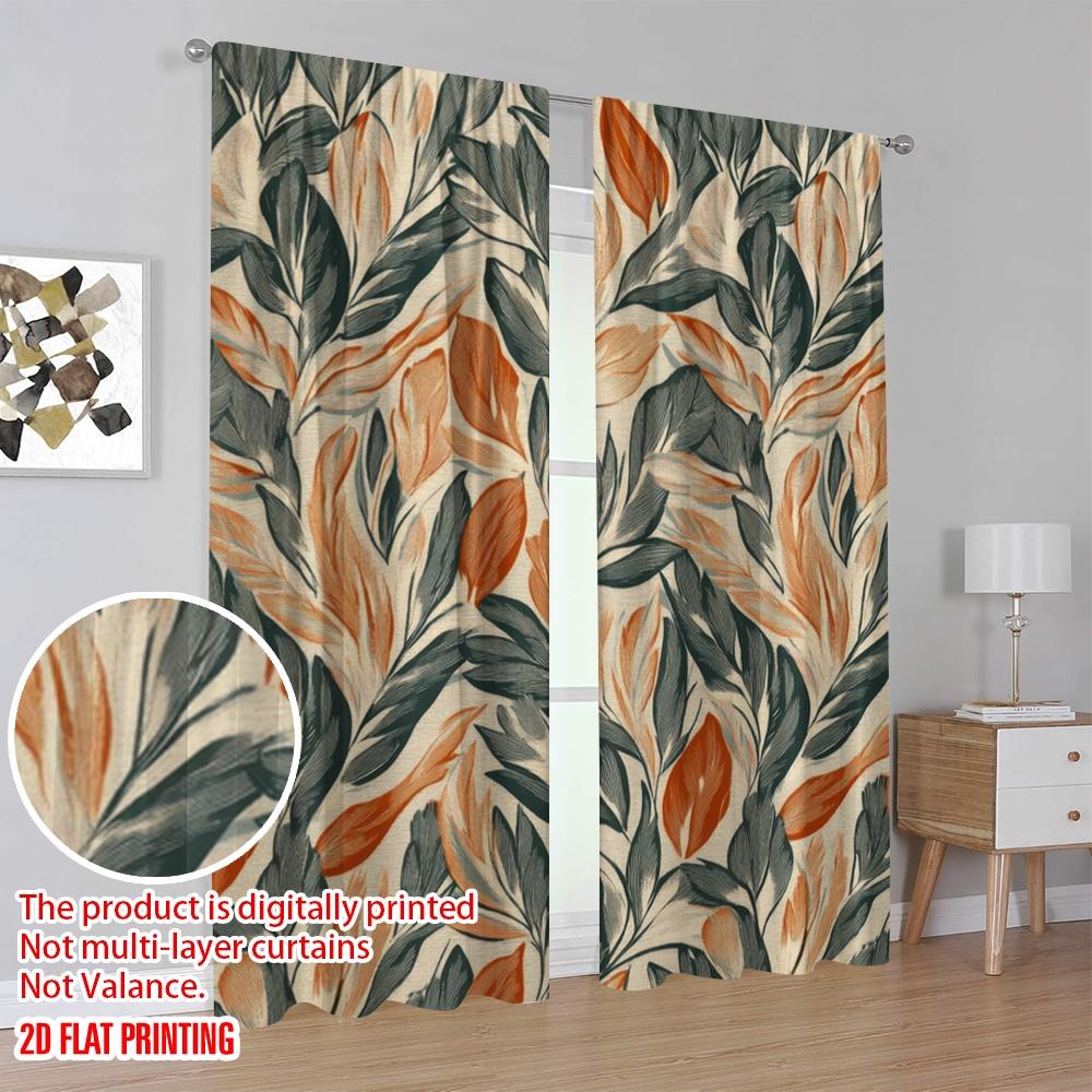 2pcs,2D Plane Printing Popular Curtains Autumn Foliage Art (2) Versatile Polyester Fabric (without Rod) Decorations Inside