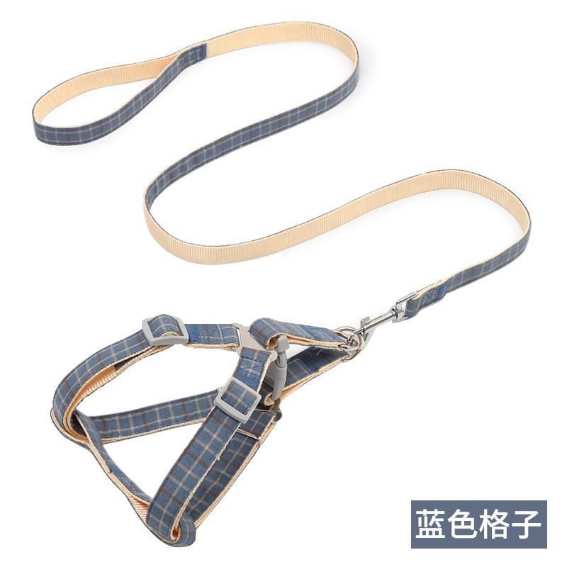 

Pet new chest strap walking dog leash dog Korean version striped plaid cat collar dog leash spot S-1.0 (suitable for 3-4 kg)