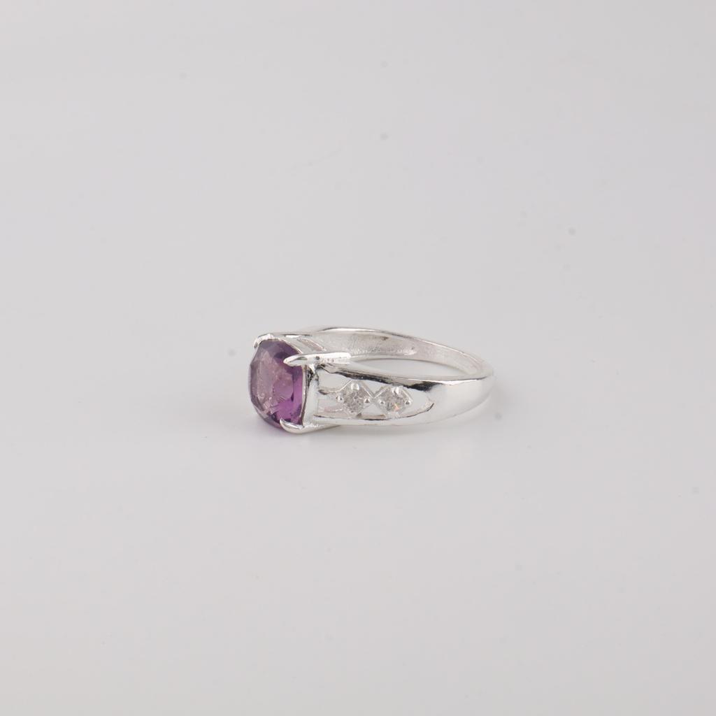 Amethyst Gemstone 925 Sterling Silver Jewelry, Cushion Cut Amethyst Ring For Women, Designer Zircon Ring For Women CZR-15-10
