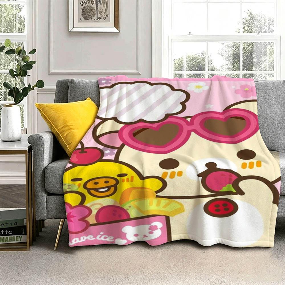 Hot Cute Kawaii Cartoon R-RilakkumaS 3D Flannel Blanket Soft Throw Blanket Art For Home Decor Bedroom Bed Sofa Picnic Fans Gift