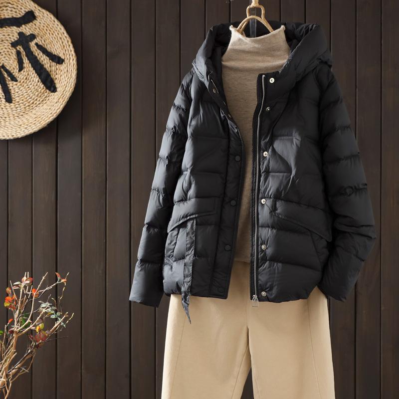 Lightweight fashion hooded white duck down jacket women's winter new loose casual warm short coat