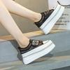 6CM Denim Diamant Plateau Keilabsatz Echtleder Lässig Frühling Sommer Herbst Bequem Hochwertig Klobige Sneaker Versteckte Absätze Schuhe