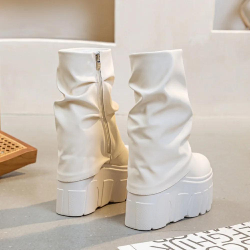 Platform Boots Women's Leather Boots Winter Short Boot High Heels Women's Boots Botas Ladies Shoes Botas De Invierno Para Mujer