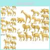 Realistic Jungle Animal Figurine Set Featuring Giraffe Lion Elephant In Golden Edition