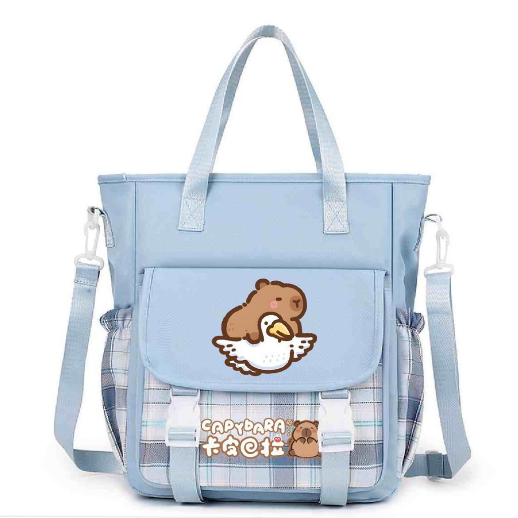 Crossbody bag, primary school, junior high school schoolbag, male and female students tutoring bag, cute kapibara large-capacity shoulder bag.