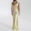 European and American Style Sexy Backless Swing Collar Diagonal Off-the-shoulder Dress High-end Sense Satin Niche Design Sense Dress Long Dress Women