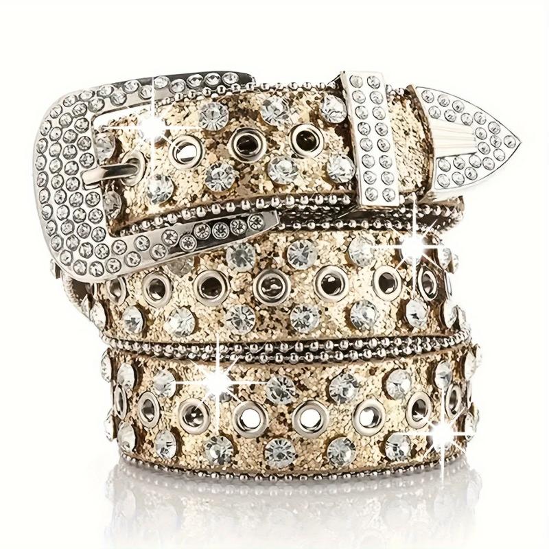 Curele Hip Hop cu Strasuri Y2K Curea Trendy Culoare Solidă Sclipitoare din Piele PU Curea Cowboy Cowgirl pentru Blugi Pantaloni Femei Fete