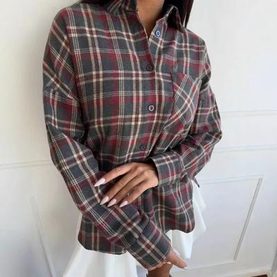 Spring and Autumn New Plaid Shirt Women's Retro Lapel Loose Long-sleeved Polished Women's Shirt