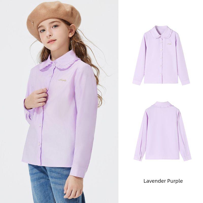 Navigare Italian Sailboat Girls  Long-Sleeved Shirt with Lapel Lace and Pure Cotton Spring and Autumn Tops for Girls Nvg Lapel Lace-Lavender Purple 120