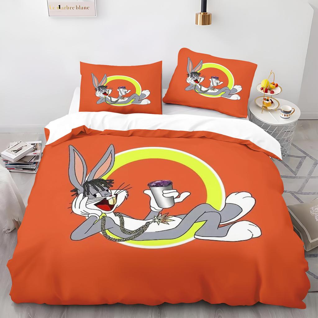 Bunny Cartoon Rabbit Quilt Cover Skin-Friendly and Breathable Duvet Comforter Warmth Children's Bedroom Bedding