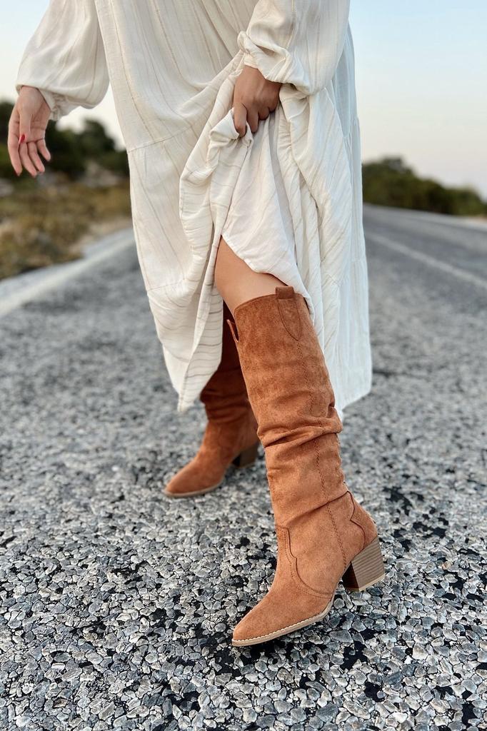 Women Modern Stylish Fashion Boots Boots Faux Leather Suede Desert Long Knee Length Western Suede Black Gusseted Cowboy Boots