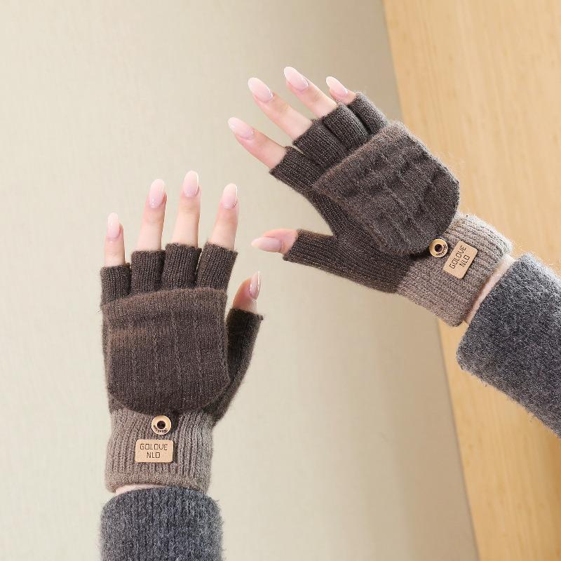 Knitted gloves for men and women, touch screen to keep warm in winter, plush wool, thickened in autumn , cold and windproof