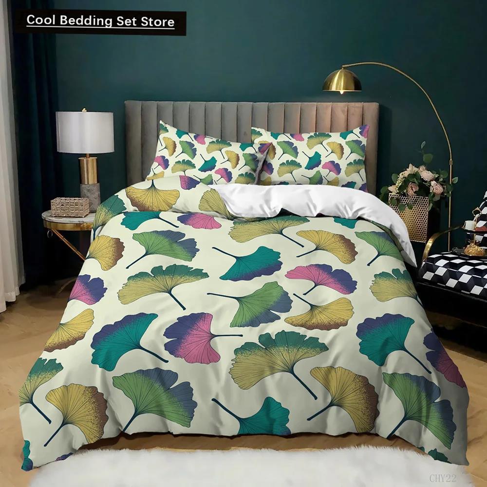 Set Copripiumino Piante Verde Ginkgo Biloba Tema Piante Set Biancheria da Letto per Bambini Adolescenti Matrimoniale Queen King Size Poliestere Copripiumino