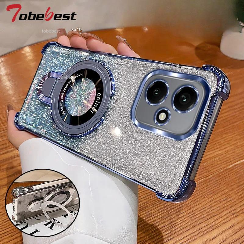Glitzer Beschichtung Stoßfestes Case Für Huawei Honor 400 Lite Pro Fundas Magnetische Handyhalterung Hülle