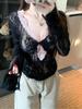 American Chic Contrast Patchwork Lace Shirt with Twisted Knot - Slim Fit Long Sleeve Top for Women in Spring