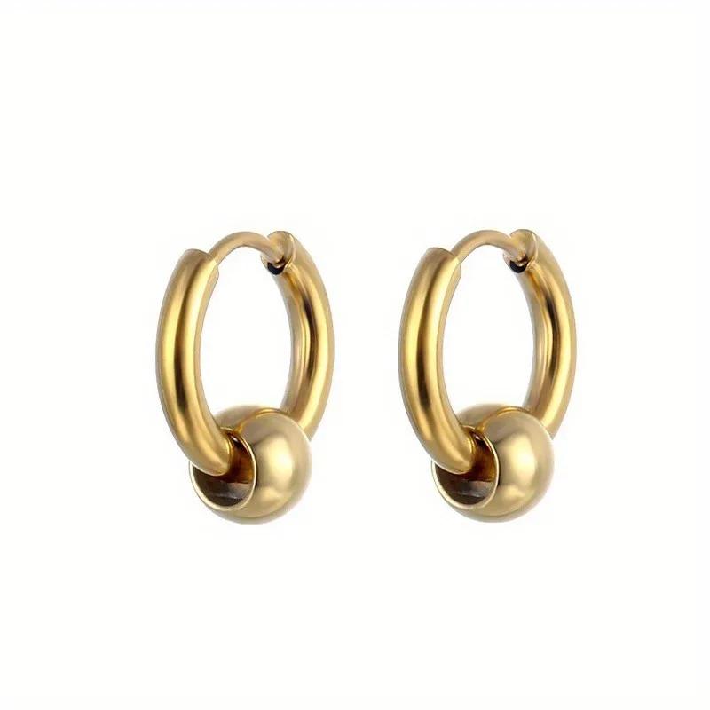 2 Stück Edelstahl-Creolen für Herren Kleiner Kreis Metallkugel Anti-allergischer Ohrstecker Rock Hip Hop Modeschmuck Geschenk