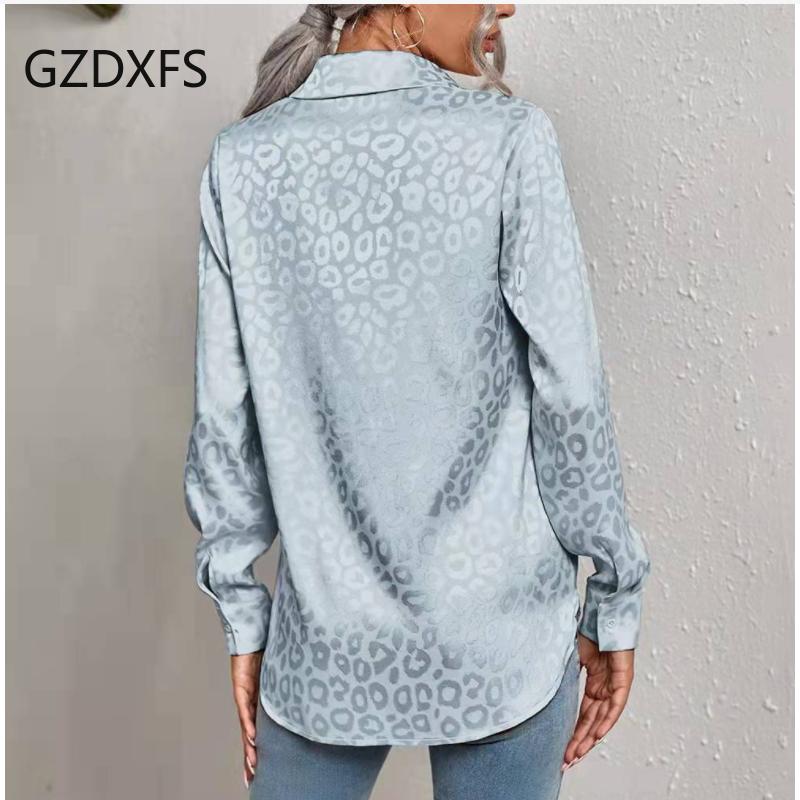 Neues Frühjahrs- und Sommer-Reversschnallen-Leoparden-Jacquard-Hemd-Temperament-Pendler-Langarmhemd