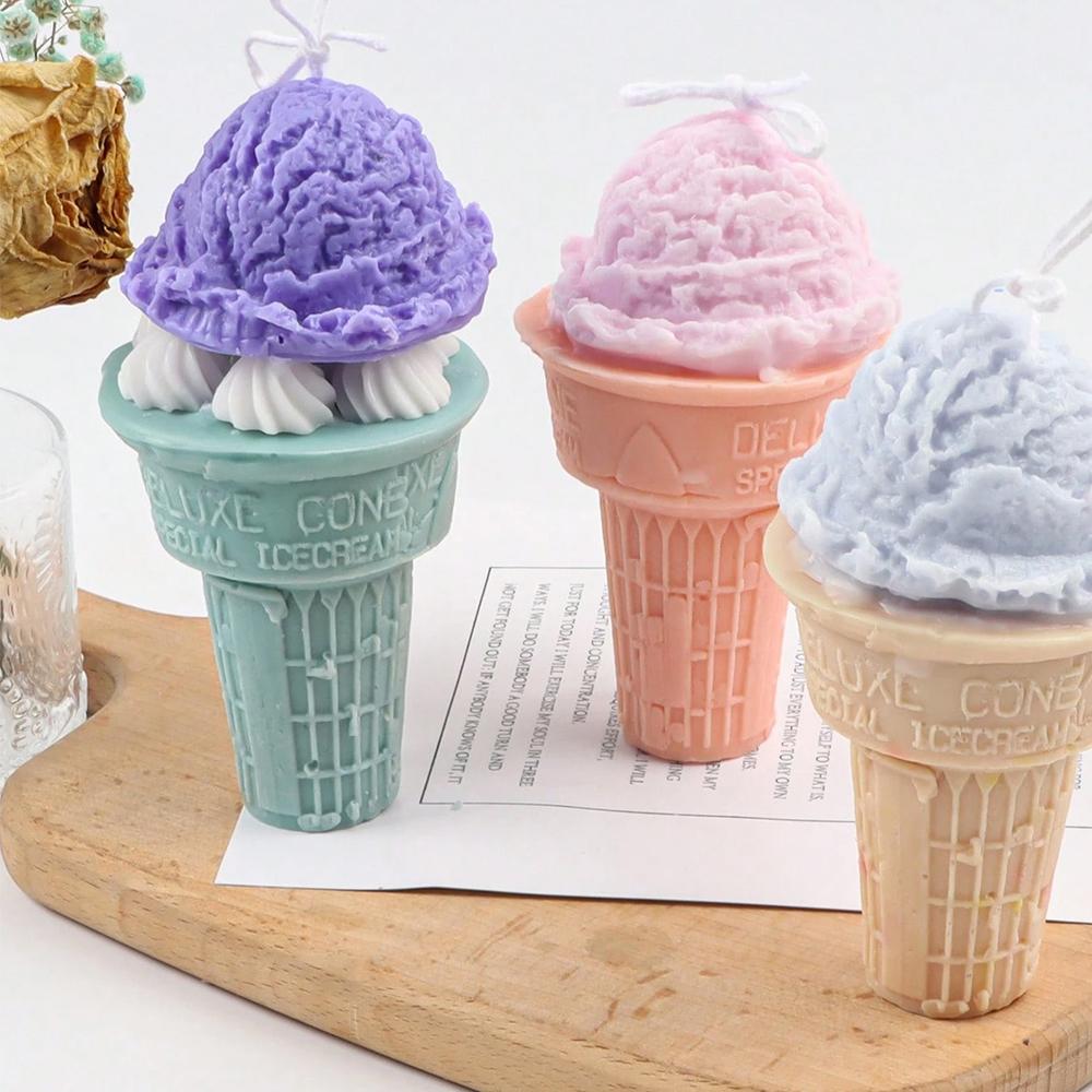 Ice Cream Silicone Candle Mold DIY Aromatherapy Soap Plaster Wax Making Ice Cream Cone Fondant Dessert Cake Baking Mold