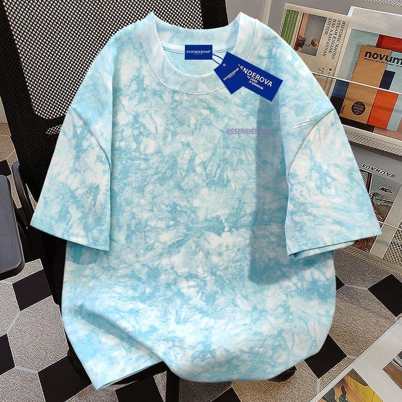 100% cotton lazy fashion tie-dye short-sleeved t-shirt men's and women's summer casual loose street crew neck couple top