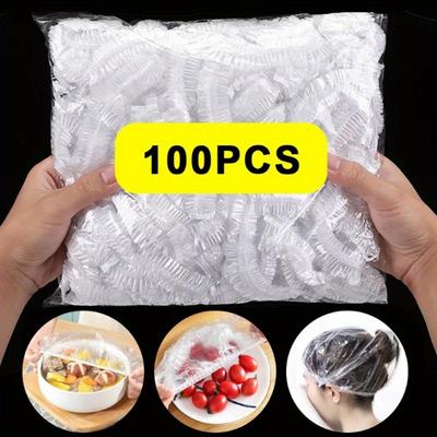 100pcs Plastic Film, Disposable Plastic Wrap, Thickened Food Protector, Transparent Retractable Fresh Cover, For Leftover, Fruit And Vegetable