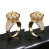 Hot Selling Crown Ring in Europe and America, Men's Electroplated 18k Gold with Zircon Inlay, High-end Hip-hop Ring