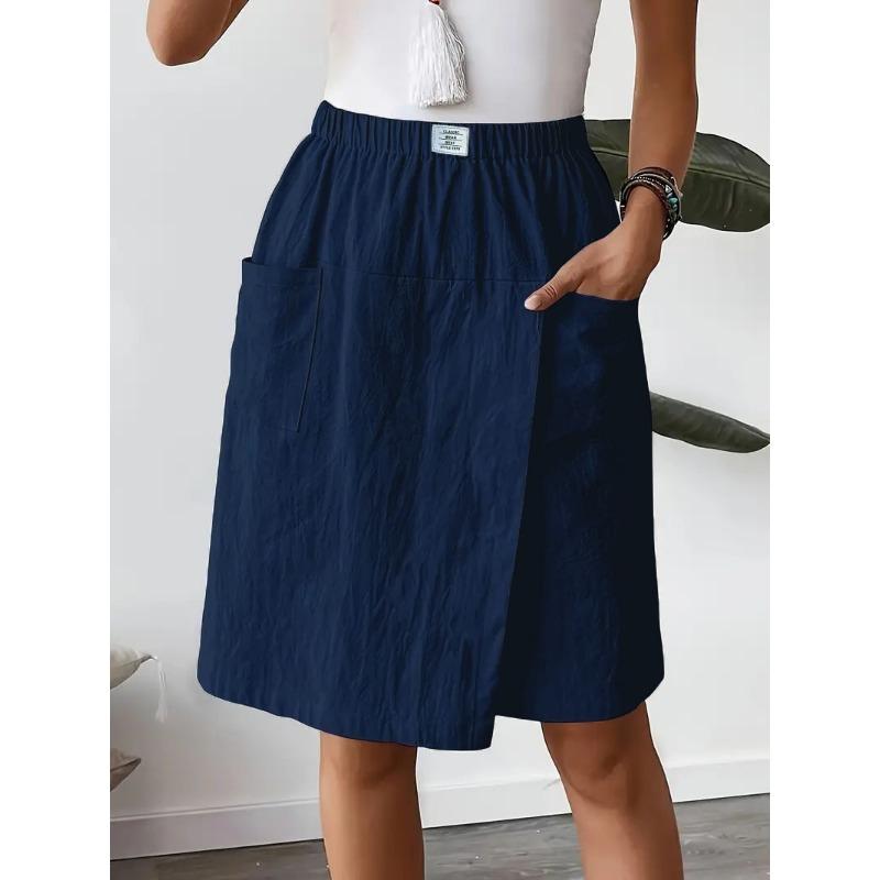 Summer Women's Pockets Casual Shorts Skirts Fashion Loose Shorts Casual Simple Solid Color Straight Leg Short Pants Vintage Simple Short Trousers