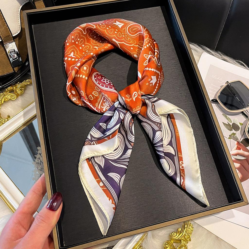 Design Print Square Silk Scarf Women Neckerchief Bandana Foulard Lady Shawl Scarves Wrap Head Hair Band Ties
