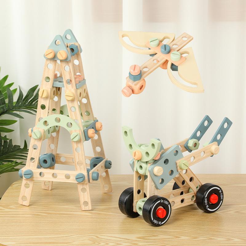 Wooden Variety of DIY Nut Combination, Young Children Creative Screws Puzzle Fight Disassembly Building Block Interactive Toys