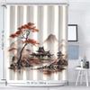 YWJHUI Polyester Shower Curtain - Chinese Ink Landscape: Serene Mountains & Stream, Nature-Inspired Decor, Easy-Install Hooks