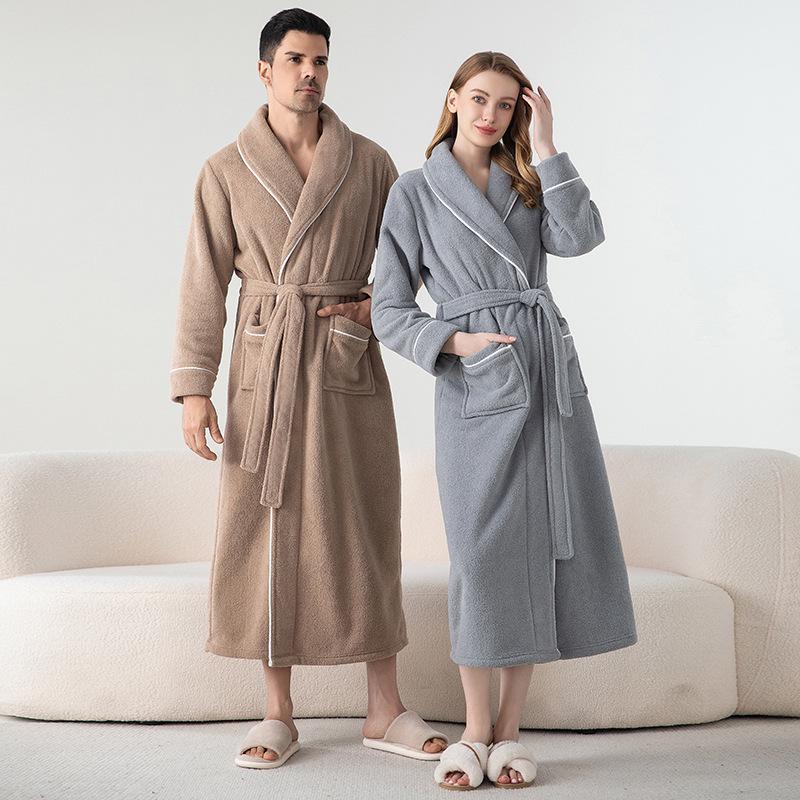 Velvet & Fleece Couple Pajamas: Unisex Long Bathrobe for Autumn/Winter