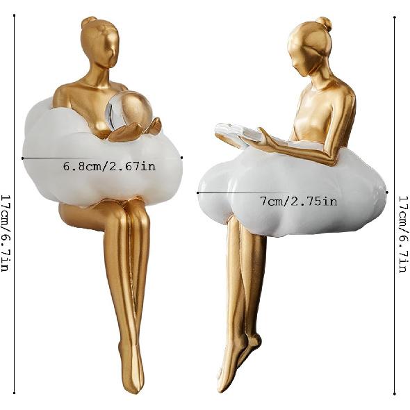 Gold Home Decor Women Thinker Statue, Modern Bookshelf Figurines Accent Decorations for Living Room, Resin Abstract Art Collectible for Office