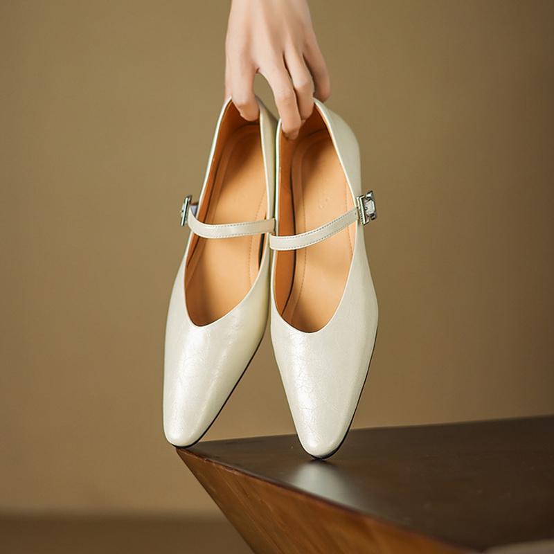 Fashion NEW Spring/Autumn Women Pumps Square Toe Low Heel Shoes Split Leather Shoes for Women Concise Buckle Strap Mary Janes Shoes