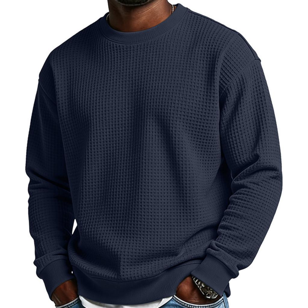 Men's Casual Long Sleeve Waffle Knit Pullover Sweatshirt Crew Neck Lightweight Comfortable Fit for Everyday Wear