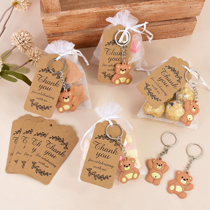 10/30Pcs Baby Shower Souvenirs Gift Organizer Bag with Bear Keychain Thank You Kraft Tag Girl Boy Birthday Party Favors for Guests