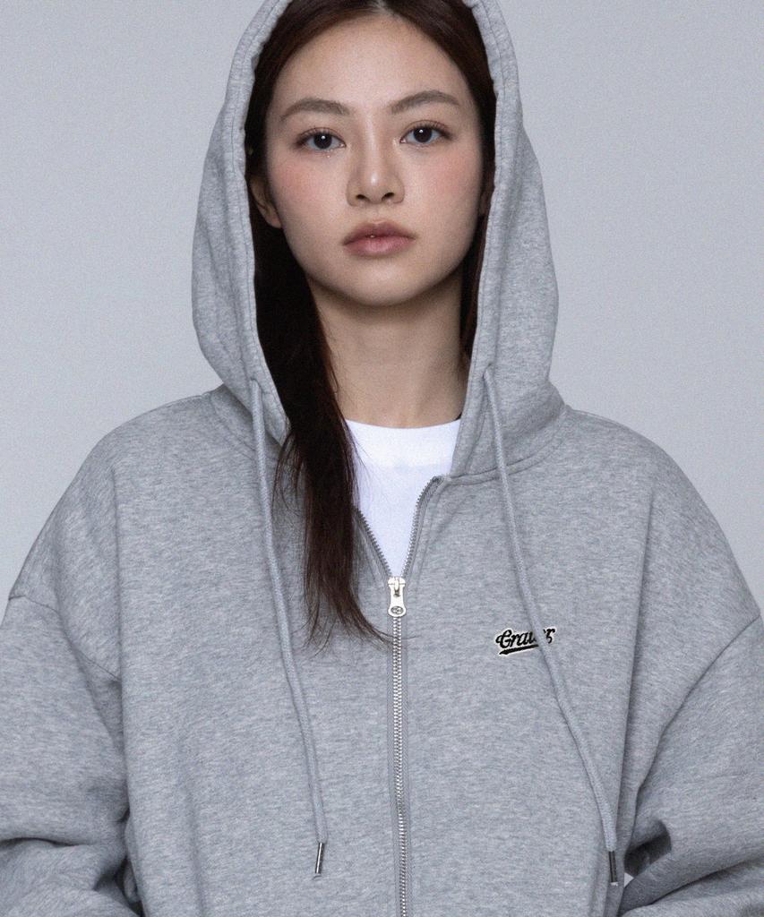 Graver [Unisex] Baseball Logo Embroidered Zip-Up Hoodie_Gray