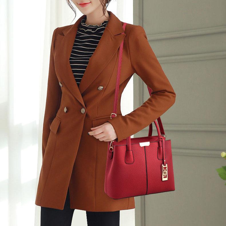 Women's Soft Leather Handbag Large Capacity Single Shoulder Messenger Bag Solid Color Leather Bag for Office Ladies